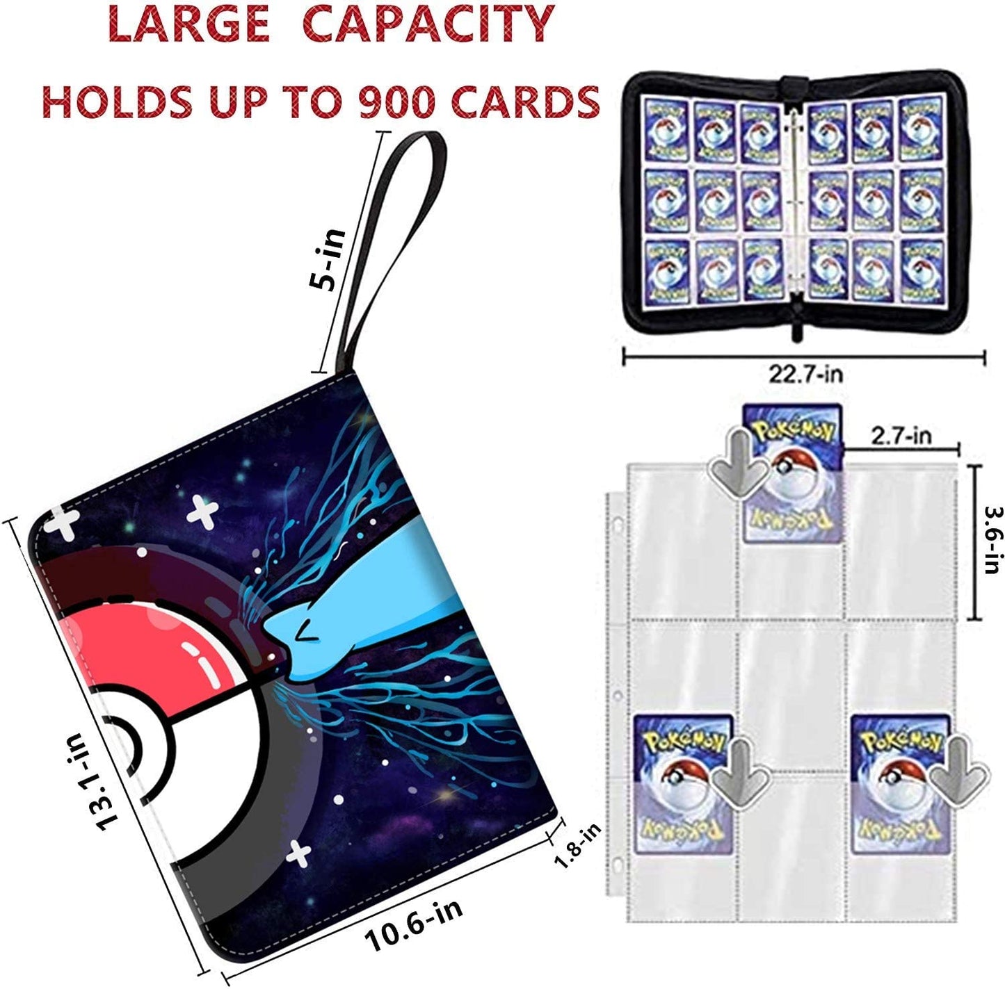 Tiokkss Trading Card Binder with Sleeves, Card Collectors Album with 50 Premium 4-Pocket Pages, Holds Up to 400 Cards, Carrying Case Binder Book Folder Organizer for Boys and Girls (Black)
