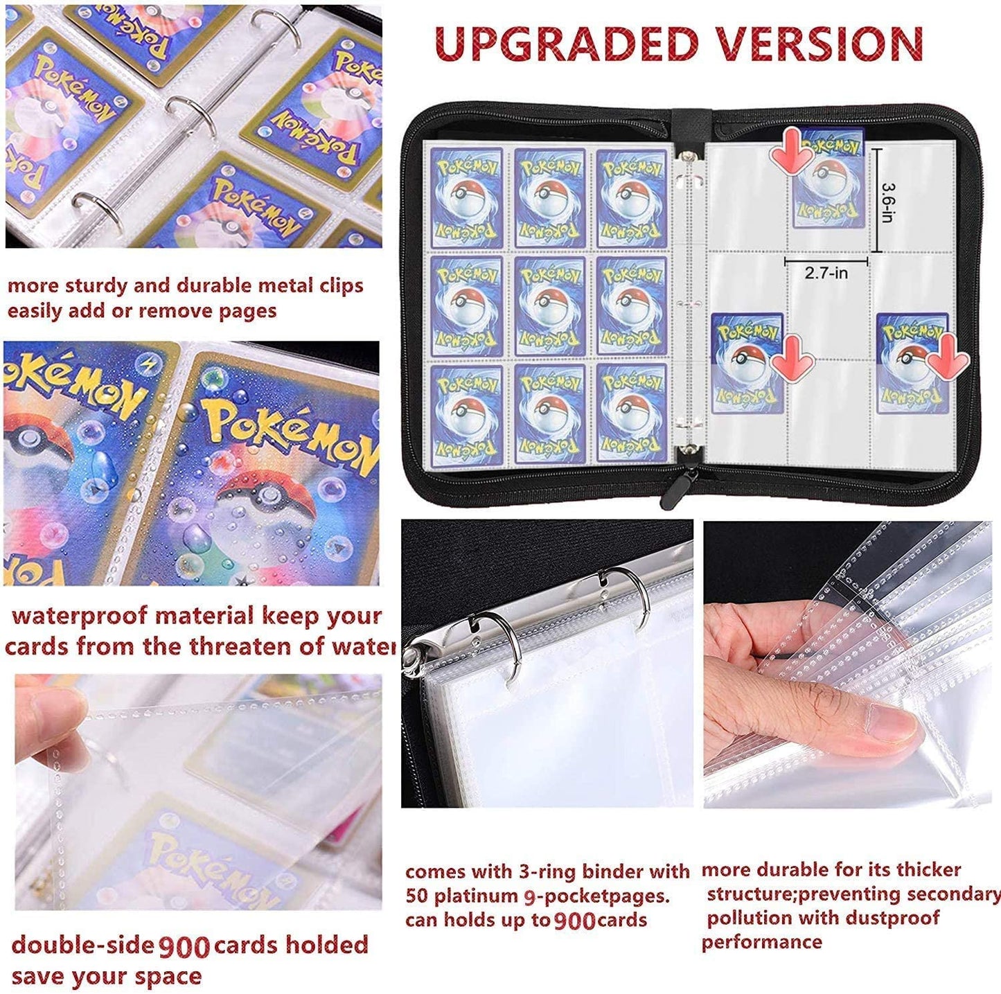 Tiokkss Trading Card Binder with Sleeves, Card Collectors Album with 50 Premium 4-Pocket Pages, Holds Up to 400 Cards, Carrying Case Binder Book Folder Organizer for Boys and Girls (Black)