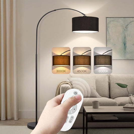 Tiokkss Arc Floor Lamp with Remote Control for Living Room, Stepless Dimmable 12W LED Bulb Included, Adjustable Modern Tall Floor Standing Lamp for Living Room Bedroom