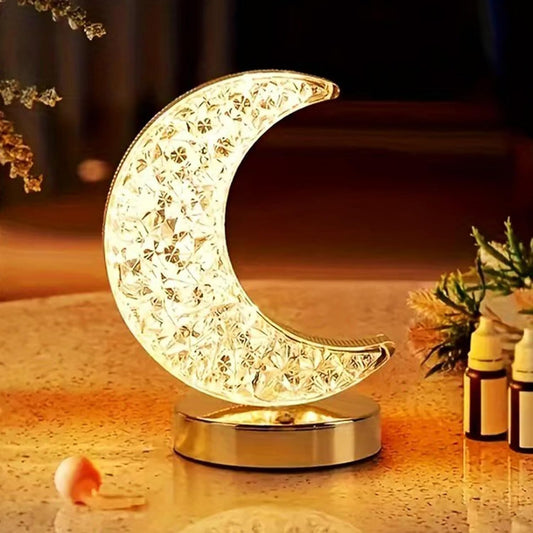 Ramadan Decorations Moon Lamp, Nightstand Lamp with 3 Color Modes & Touch Control, Crystal Lamp Cute Night Light for Kids Girls Birthday, Bedroom,Ramadan Christmas Decorations