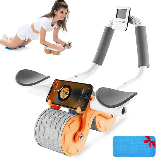 Tiokkss Automatic Rebound Ab Abdominal Exercise Roller Wheel, with Elbow Support and Timer, Abs Roller Wheel Core Exercise Equipment, for Men Women
