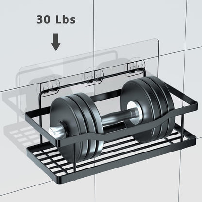 Mtanvxay 5-Pack Shower Caddy, Adhesive Bathroom Organizer, No Drilling, Large Capacity, Rustproof Stainless Steel Bathroom Shower Organizer with 4 Hooks, Shower Shelf for Inside Shower Black