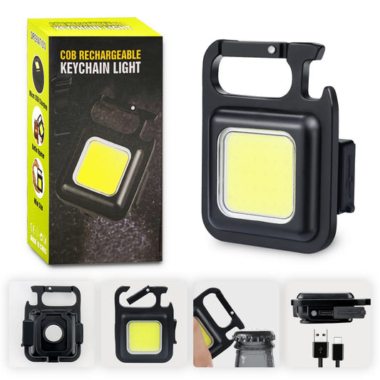 Tiokkss COB Small Flashlights Rechargeable 1000 Lumens Keychain Mini Flashlight 4 Light Modes Portable Pocket Light with Folding Bracket Bottle Opener and Magnet Base for Camping Fishing