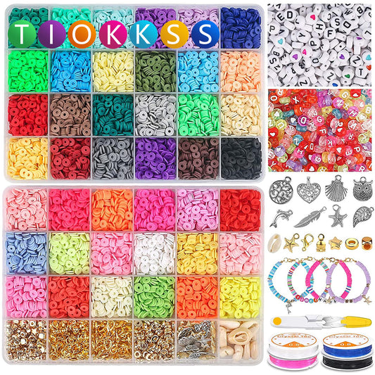 Tiokkss 42 Colors 11504 PCS Polymer Clay Beads for Bracelets Making Kit with 600 PCS Letter Beads for Jewelry Making Kit Heishi Beads Flat Beads for Bracelets Beads for Necklace Making kit