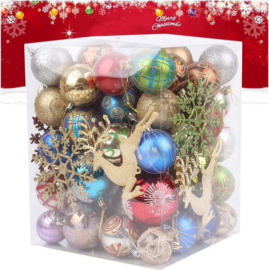 Tiokkss Christmas Tree Decoration Balls Ornaments 60-70 Pack for Xmas Christmas Tree Theme Assorted Shatterproof Christmas Ball Ornament Set Decorations Festive Party