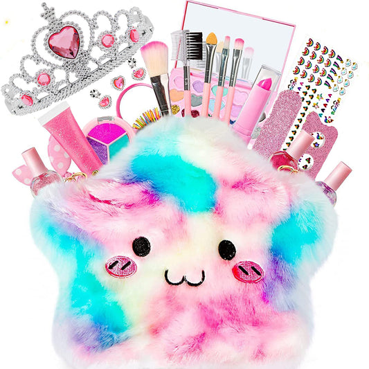 Tiokkss 21 Pcs Kids Makeup Kit for Girls, Princess Dress up Makeup Set with Cute Cosmetic Makeup Bag, Pretend Play Makeup Beauty Toys for Little Girls Birthday Gifts