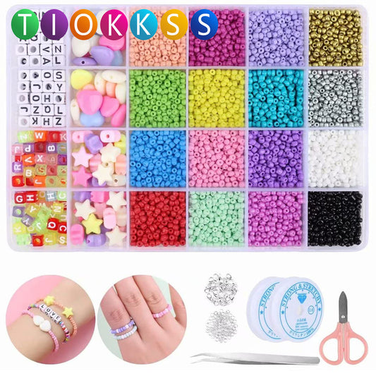 Tiokkss 8280pcs Bracelet Beads for Jewelry Making Kit, 16 Colors Bead Friendship Bracelets Kit with Alphabet Letter Beads Charm Beads and Elastic String for Bracelet and Jewelry Making