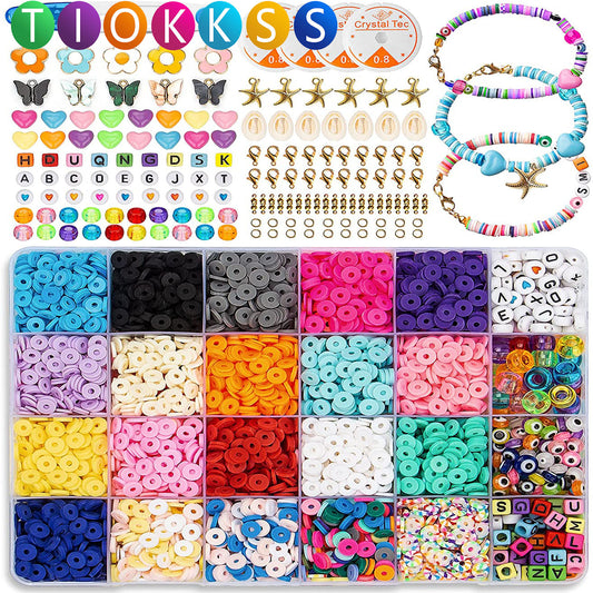 Tiokkss 5400 PCS Flat Round Clay Beads for Bracelet Making Kit, Spacer Beads Kit for DIY Jewelry Making, 6mm Disc Flat Beads for Beads Necklace Making Kit