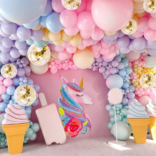 Tiokkss 175 Pcs Rainbow Macaron Balloons Candy Colored Latex Party Balloons with Gold Confetti Balloons Garland Arch Kit for Kids Birthday Party Decorations Wedding Bride Fiesta Party