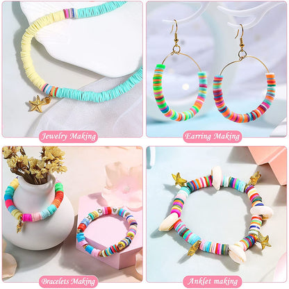 Tiokkss 5080 Pcs Polymer Clay Beads Set, 4500 Pcs Flat Beads with 250 Pcs Letter Beads, 200 Pcs Golden Beads, 6 mm Heishi Clay Beads Crafts for DIY Jewellery Bracelets Making Kit