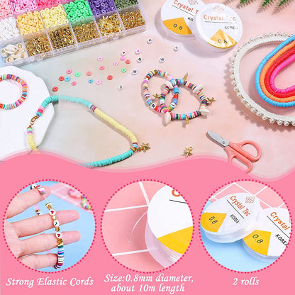 Tiokkss 5080 Pcs Polymer Clay Beads Set, 4500 Pcs Flat Beads with 250 Pcs Letter Beads, 200 Pcs Golden Beads, 6 mm Heishi Clay Beads Crafts for DIY Jewellery Bracelets Making Kit